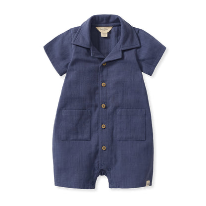 Check Gauze Baby Boy Romper